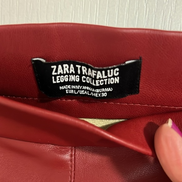 Zara Red Faux leather Leggings/Pants - Picture 5 of 10